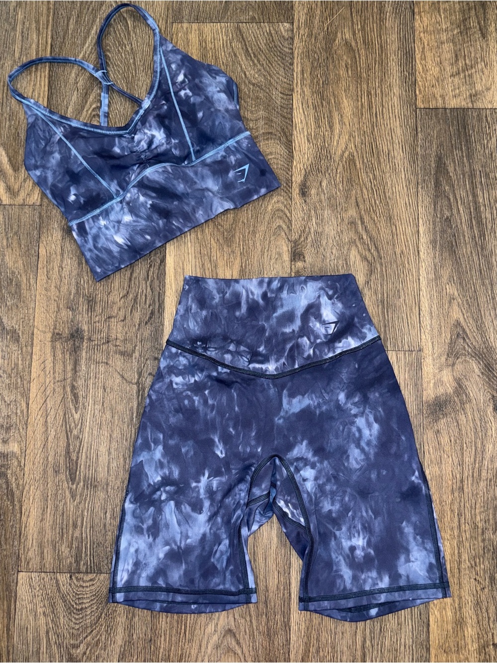 Gymshark Blue Tie-Dye Sports Bra & Biker Shorts Set